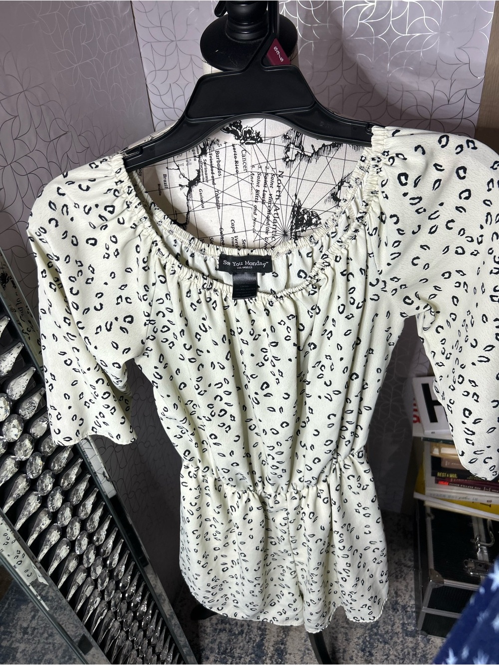 Women's Ivory Leopard Print Peasant Dress
